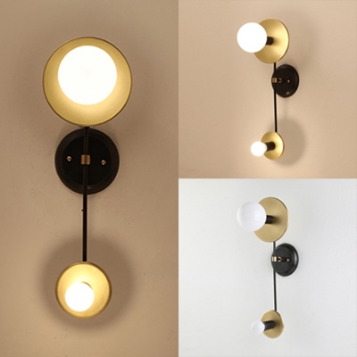 Contemporary Round Shape Wall Light 2 Lights Metal and Frosted Glass Sconce Light for Dining Room Hotel