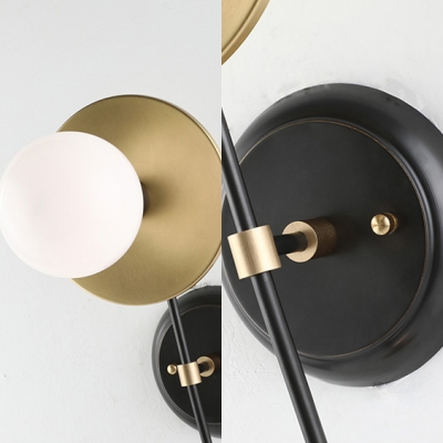 Contemporary Round Shape Wall Light 2 Lights Metal and Frosted Glass Sconce Light for Dining Room Hotel