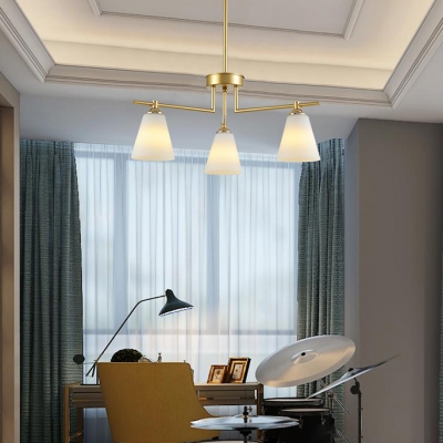 Contemporary Tapered Shade Chandelier Frosted Glass 3/5/8 Lights Gold Suspension Light for Foyer
