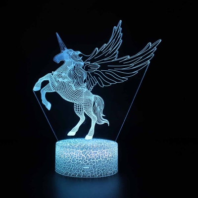 Decorative Unicorn 3D Optical Night Light 7 Color Changeable USB Port Battery Charger LED Bedside Lamp with Touch Sensor