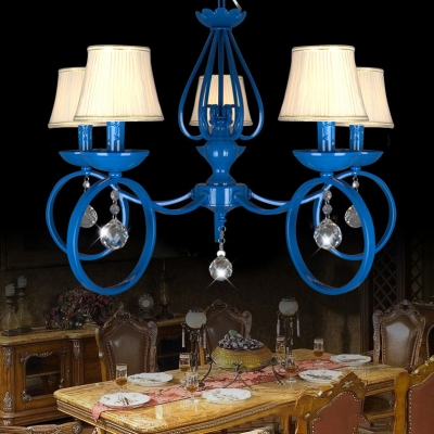 Fabric Tapered Shade Chandelier 5/6/8 Lights Traditional Suspension Light with Clear Crystal for Hotel
