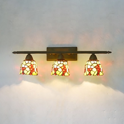 Flower/Fruit Hotel Sconce Light Stained Glass 3 Lights Rustic Style Wall Light
