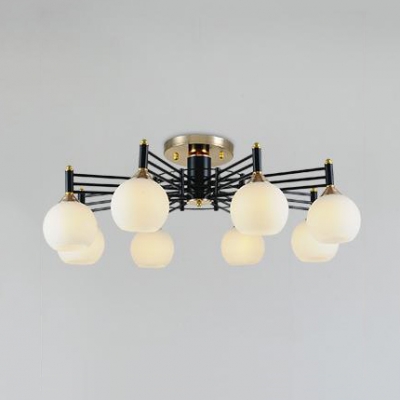 Frosted Glass Globe Ceiling Lamp Hotel 8 Lights Contemporary Semi