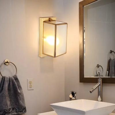 Frosted Glass Rectangle Wall Light 1/2 Lights Modern Style Sconce Light in Brass for Bathroom