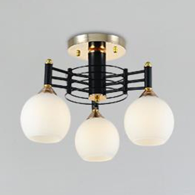 Globe Shade Semi Flush Ceiling Light 3/5/6 Lights Contemporary Ceiling Lamp in Black for Kitchen