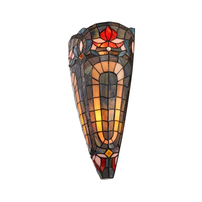 Living Room Conical Sconce Light Stain Glass 1 Light Tiffany Style Antique Wall Light with Flower Pattern