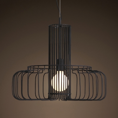 Industrial Wire Frame Hanging Lamp Metal 1 Light Black/White Pendant Light for Living Room Restaurant