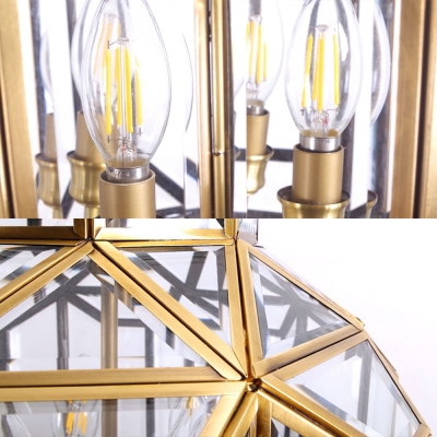 Living Room Candle Chandelier with Polyhedron Shade Metal and Clear Glass 4 Lights Traditional Style Hanging Light