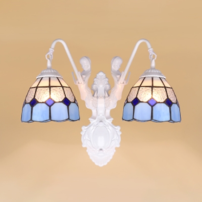 Mediterranean Style Wall Sconce with Mermaid 2 Lights Glass Sconce Light for Dining Room