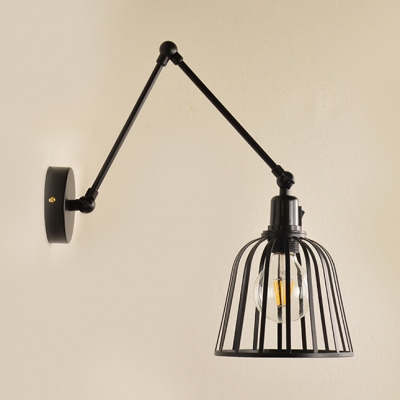 Metal Caged Dome Shade Wall Sconce Light Industrial 1 Light Wall Lamp in Black for Bar Cafe
