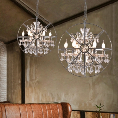 Metal Orb Chandelier 6 Lights Elegant Pendant Lighting with Clear Crystal Decoration for Hotel Restaurant