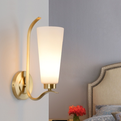 Modern Trapezoid Shade Wall Sconce 1/2 Light Frosted Glass Wall Lamp in White for Bedroom Hotel