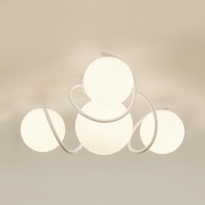 Nordic Style Black/White Ceiling Light Globe Shade 4 Lights Frosted Glass Semi Flush Light for Bathroom