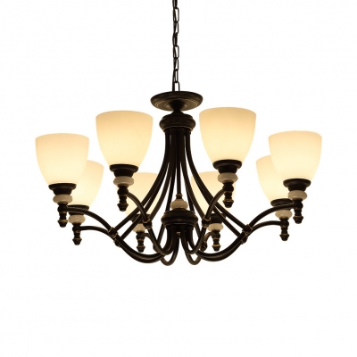 Restaurant Foyer Cone Shade Chandelier Metal Frosted Glass 3/6/8 Lights Traditional Black Pendant Light