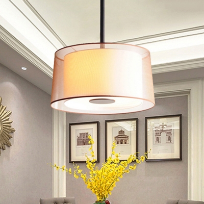 Simple Style Drum Chandelier Fabric & Metal 3 Light White Ceiling Lamp for Kitchen Hallway