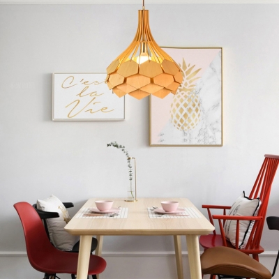 Single Light Ceiling Pendant Vintage Style Wood Hanging Pendant for Dinging Room Living Room
