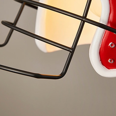 Sport Style Helmet Shape Ceiling Lamp Single Light Metal Hanging Light in White/Red for Shop