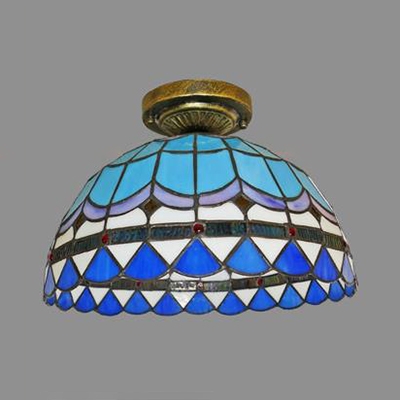 Stained Glass Bowl Flush Light 1 Light Antique Yellow Victoria/Blue Victoria/Baroque/Pearl Ceiling Light