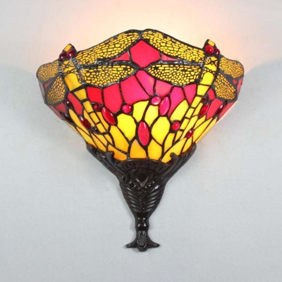Stained Glass Dragonfly Pattern Sconce Light Living Room Up Lighting Wall Light Sconce Lamp