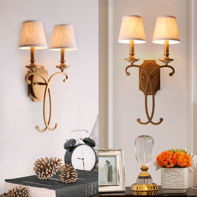 Traditional Style Tapered Shade Wall Light 2 Lights Metal Sconce Light in Gold for Living Room Bedroom