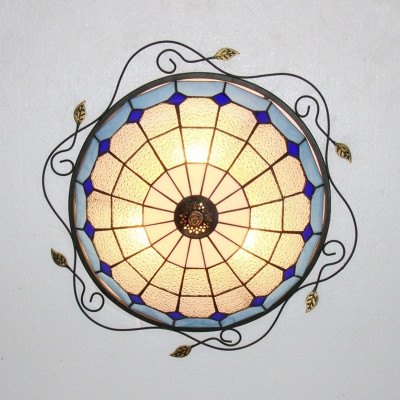 Vintage Dome Shade Flush Mount Light Clear/Sky Blue/Dark Blue Glass Ceiling Light for Bathroom