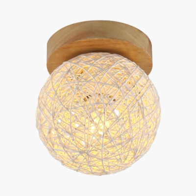 White/Beige/Flaxen Globe Ceiling Light Fixture Contemporary Rattan 1-Light Semi Flush Light for Hallway