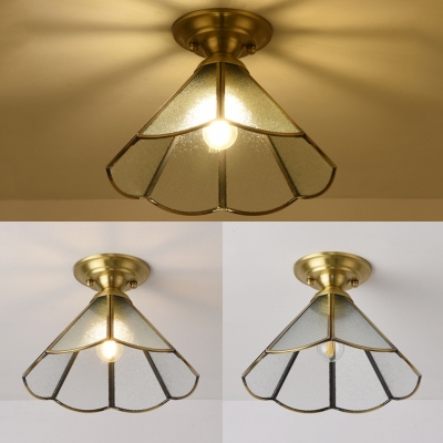 1 Light Conical Flush Mount Light Antique Style Glass Ceiling Fixture for Bedroom