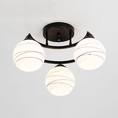 3/6 Lights Globe Semi Flush Ceiling Light Creative Frosted Glass Light Fixture in White for Kitchen