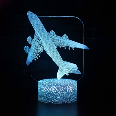 4 Airplane Pattern 3D Bedside Light 7 Color Changing Remote Control LED Night Lamp with Touch Sensor for Home Decor
