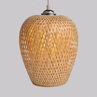 Double Layer Bamboo Pendant Light Rustic 1 Light Hanging Lamp for Restaurant Cafe