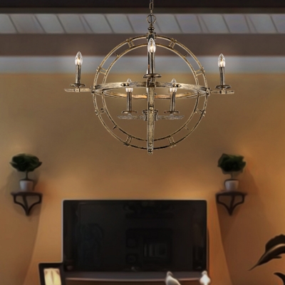 8 Lights Globe Chandelier Vintage Style Metal Pendant Lighting for Coffee Shop Restaurant