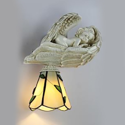 Angel Sconce Light 1 Light Resin and Stained Glass Tiffany Style Wall Lamp for Hotel Restaurant