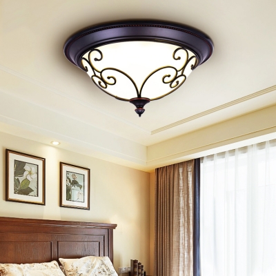 Antique Style Bowl Flush Ceiling Light Metal Ceiling Light in White/Warm for Bedroom