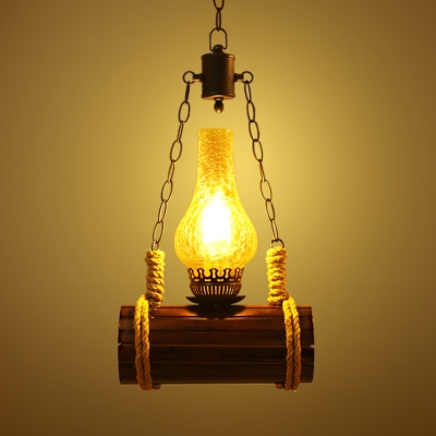 Antique Style Kerosene Pendant Lamp Single Light Wood and Glass Hanging Light for Bar