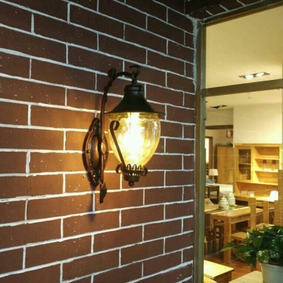 Antique Wall Light Fixture Wavy Glass and Metal Single Light Rust Wall Light for Kitchen