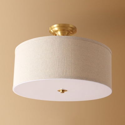 Bedroom Drum Semi Flush Mount Light Fabric 3/4 Lights Contemporary White Ceiling Light