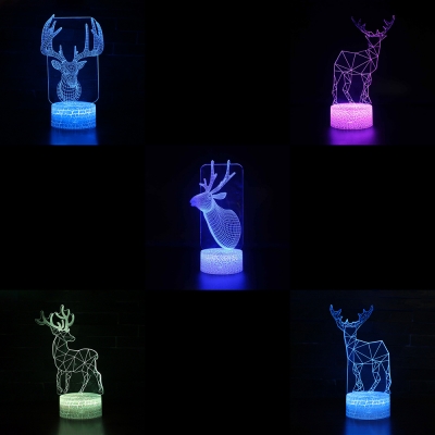 Bedroom Home Decor LED Night Light 7 Color Changing Deer Pattern Design 3D Bedside Light with Touch Sensor