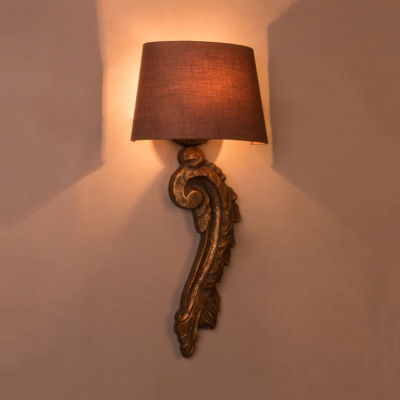 Bedroom Villa Tapered Shade Wall Light Fabric and Wood 1 Light Vintage Style Wall Sconce with Fish Lamp Body