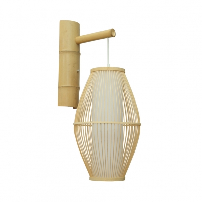 Beige Curved Wall Light Single Light Vintage Style Bamboo Hanging Wall Sconce for Bedroom Living Room