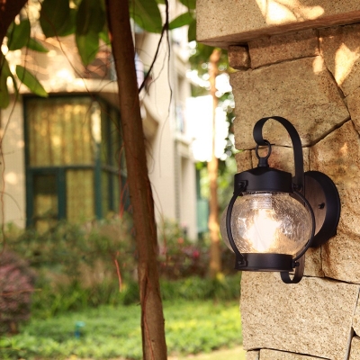 Black Lantern/Pillar Wall Lamp Single Light Vintage Metal Wall Light Fixture for Outdoor