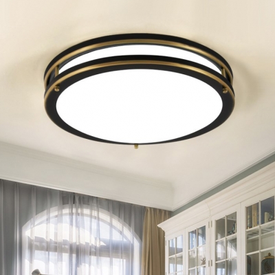 Brass/Black Round Ceiling Light Modern Frosted Glass Flush Mount Light in White/Warm for Foyer