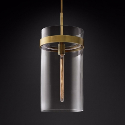 Clear Glass Cylinder Pendent Light 1/4 Lights Modern Light Fixture in Black/Brass for Kitchen Hallway