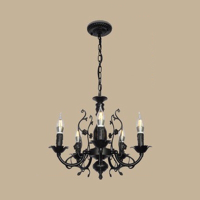 Colonial Style Black/White Chandelier with Candle 3/5/6 Lights Metal Hanging Light for Bedroom