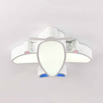 Cute Blue/White Flush Mount Light with Plane Shade Metal Acrylic White/Third Gear/Stepless Dimming Ceiling Light for Kids Room