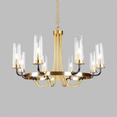 Cylinder Shade Chandelier 6/8 Lights Traditional Metal and Clear Glass Hanging Light for Living Room