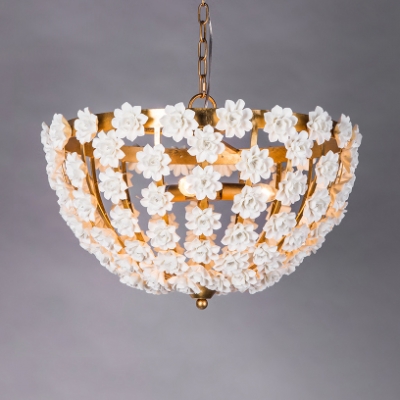 Decorative Dome Shape Chandelier with Flower Metal 3 Lights Gold/Silver Pendant Lighting for Bedroom