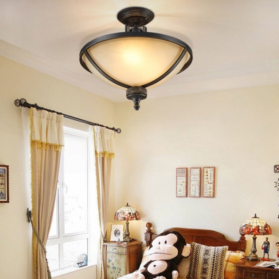 Dining Room Dome Semi Flush Mount Light Frosted Glass 3 Lights Antique Style Ceiling Light