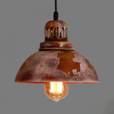Distressed Dome Pendant Light with Vented Socket One Light Industrial Rustic Metal Hanging Ceiling Light