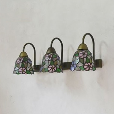 Flower/Fruit Wall Light 3 Lights Rustic Style Stained Glass Sconce Light for Hallway Bedroom