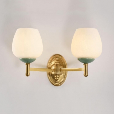 Frosted Glass Bud Wall Light 1/2 Lights Creative Sconce Light in White for Living Room